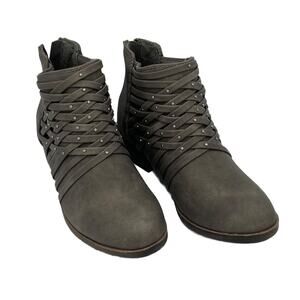 So Women's Faux Suede 2 inch Woven Ankle Boot in Taupe Size 6